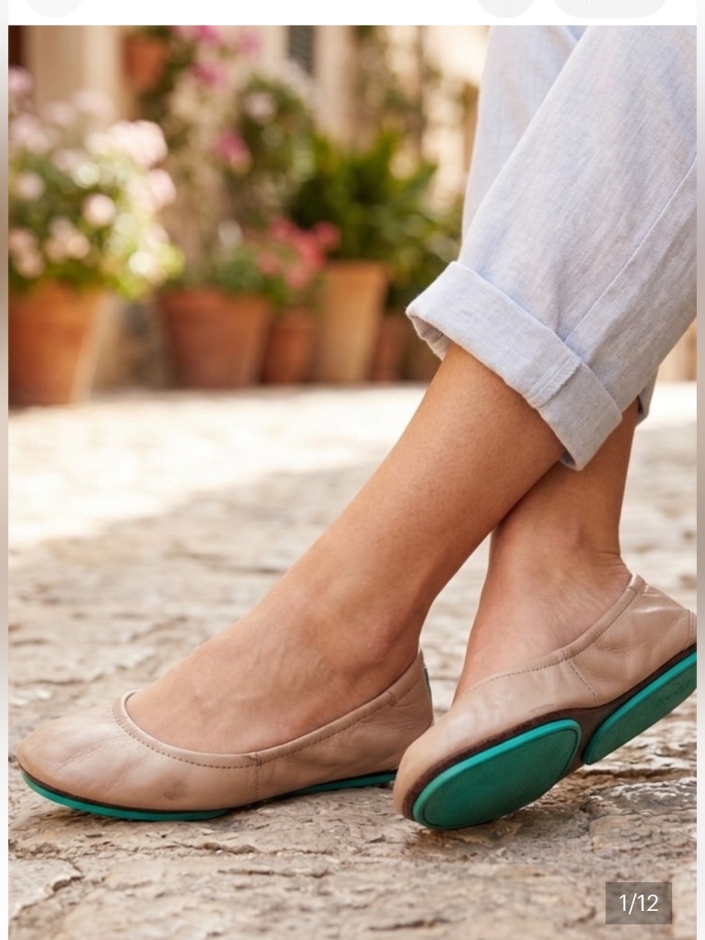 TIEKS Women’s Taupe Leather Ballet Flat with Teal Sole Size 8